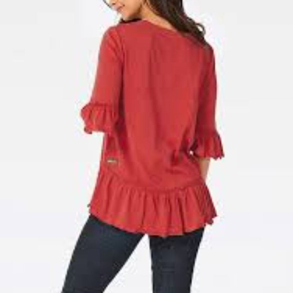 Matilda Jane Coral Red Ruffle Peplum Tunic - Picture 2 of 12